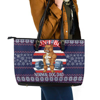 Don't Be A Normal Dog Dad Christmas Leather Tote Bag Funny Xmas Holiday Patterns - Wonder Print Shop
