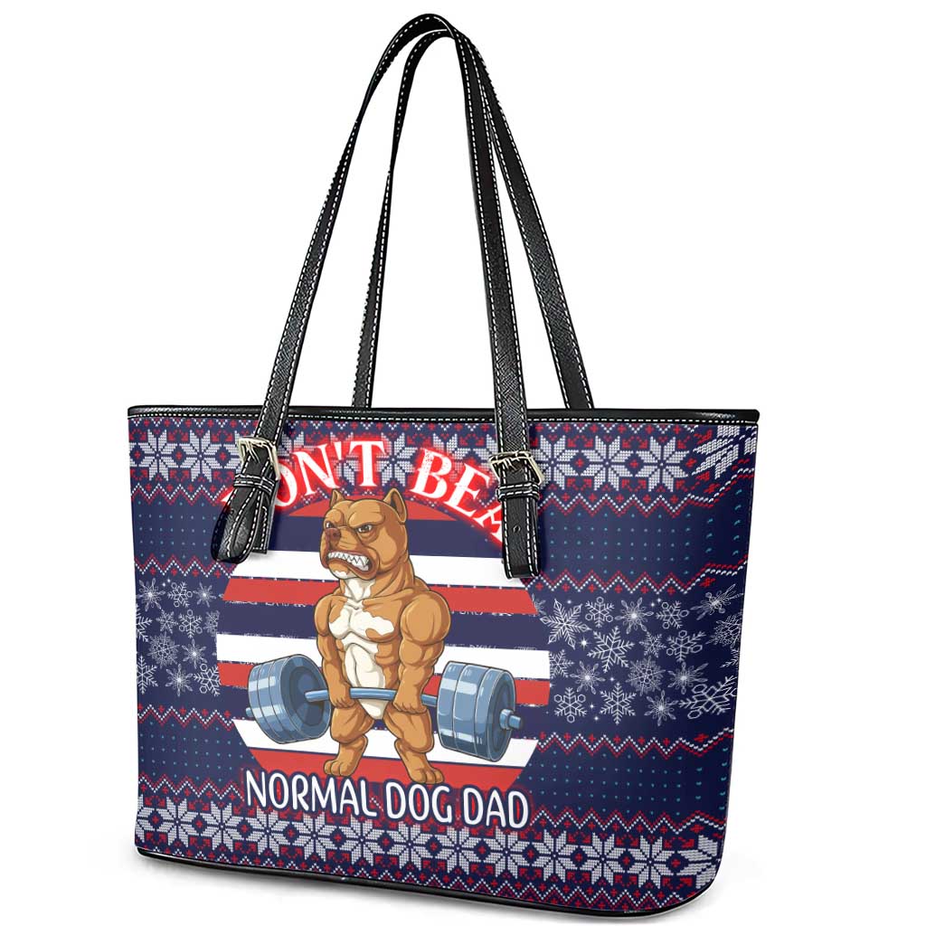 Don't Be A Normal Dog Dad Christmas Leather Tote Bag Funny Xmas Holiday Patterns - Wonder Print Shop