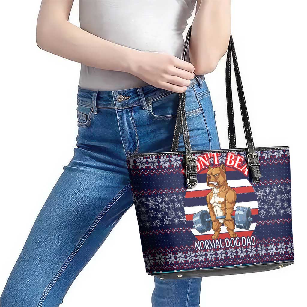 Don't Be A Normal Dog Dad Christmas Leather Tote Bag Funny Xmas Holiday Patterns - Wonder Print Shop