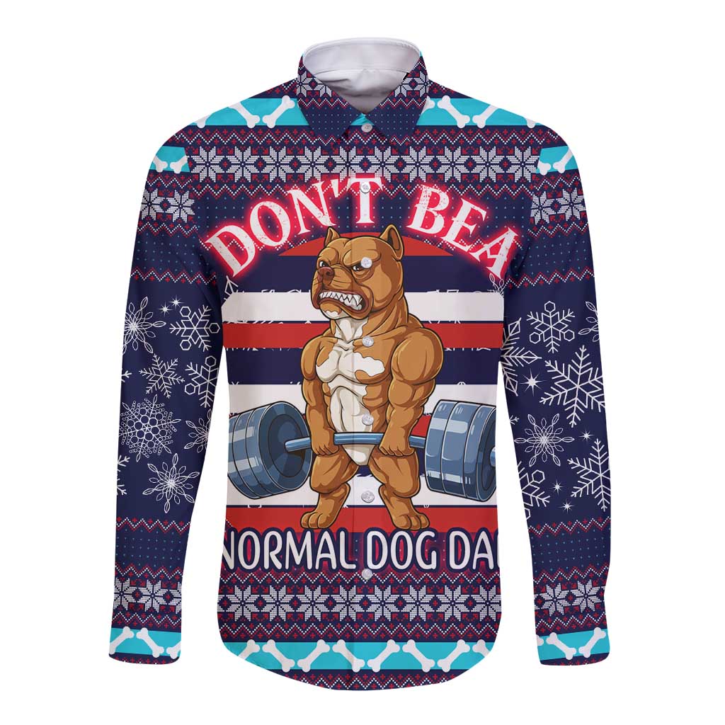 Don't Be A Normal Dog Dad Christmas Long Sleeve Button Shirt Funny Xmas Holiday Patterns - Wonder Print Shop