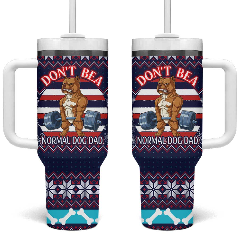 Don't Be A Normal Dog Dad Christmas Tumbler With Handle Funny Xmas Holiday Patterns - Wonder Print Shop
