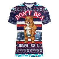 Don't Be A Normal Dog Dad Christmas Women V-Neck T-Shirt Funny Xmas Holiday Patterns - Wonder Print Shop