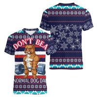 Don't Be A Normal Dog Dad Christmas Women V-Neck T-Shirt Funny Xmas Holiday Patterns - Wonder Print Shop