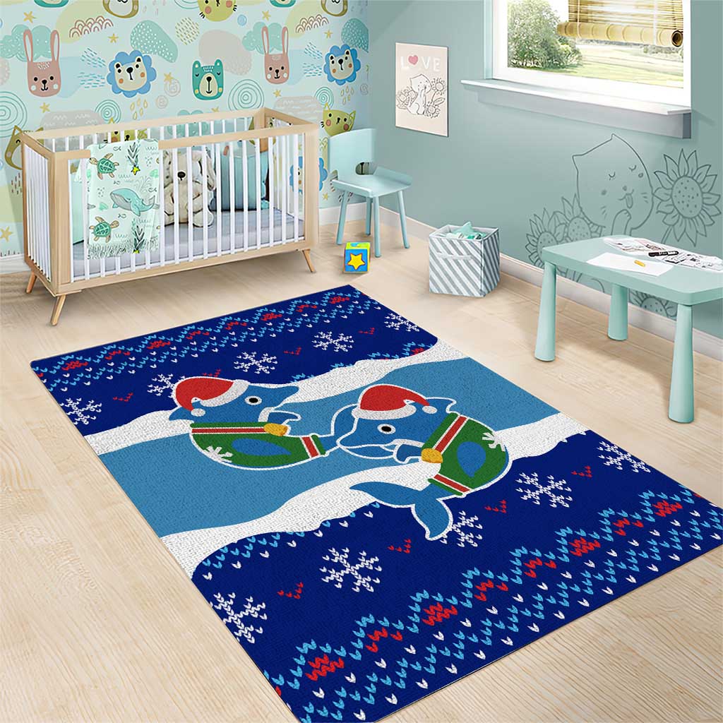 Dolphin Couple Christmas Area Rug Funny Xmas Holiday Patterns - Wonder Print Shop
