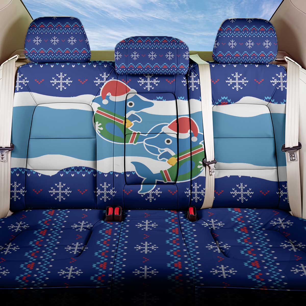 Dolphin Couple Christmas Back Car Seat Cover Funny Xmas Holiday Patterns - Wonder Print Shop