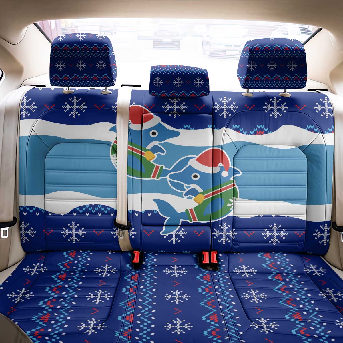 Dolphin Couple Christmas Back Car Seat Cover Funny Xmas Holiday Patterns - Wonder Print Shop