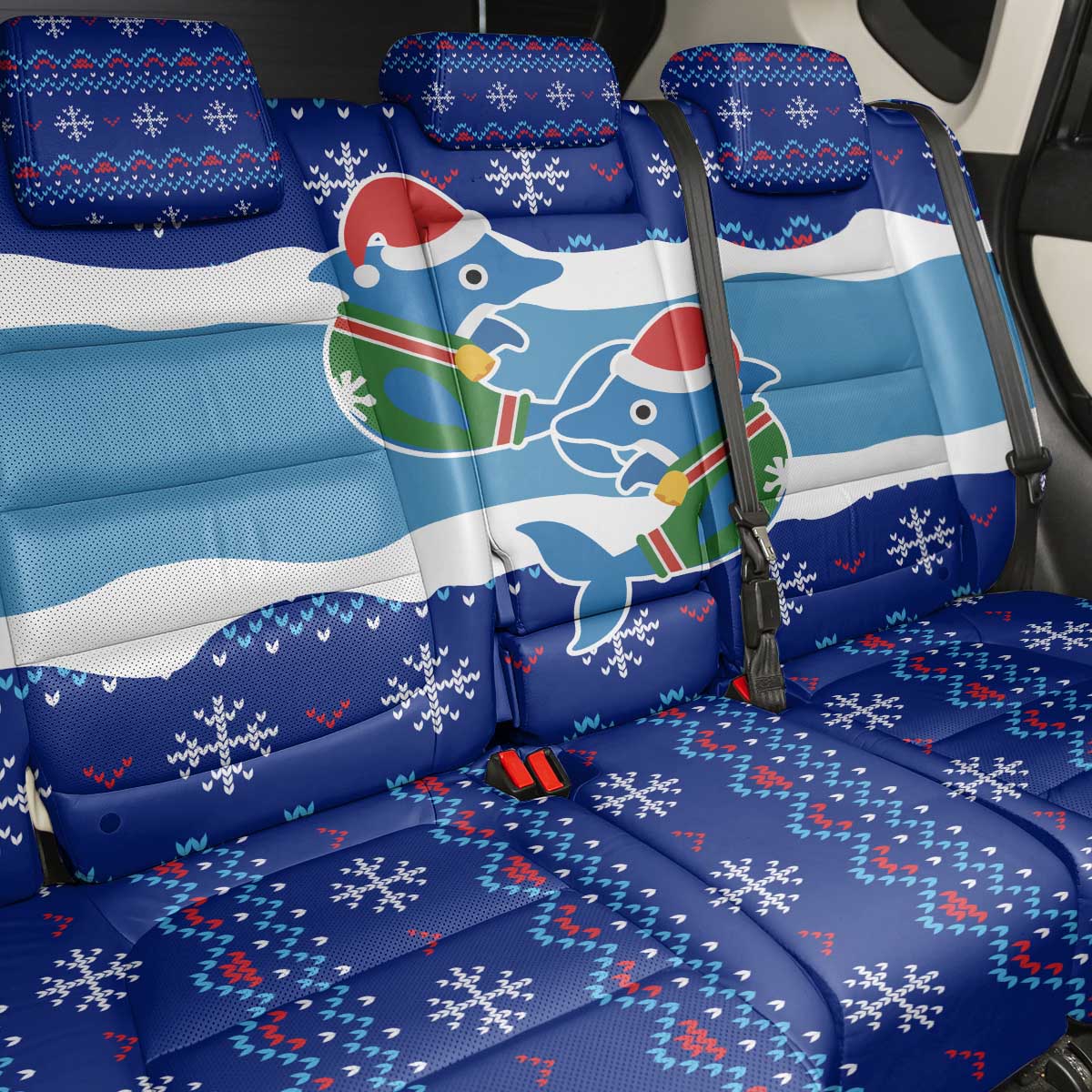 Dolphin Couple Christmas Back Car Seat Cover Funny Xmas Holiday Patterns - Wonder Print Shop