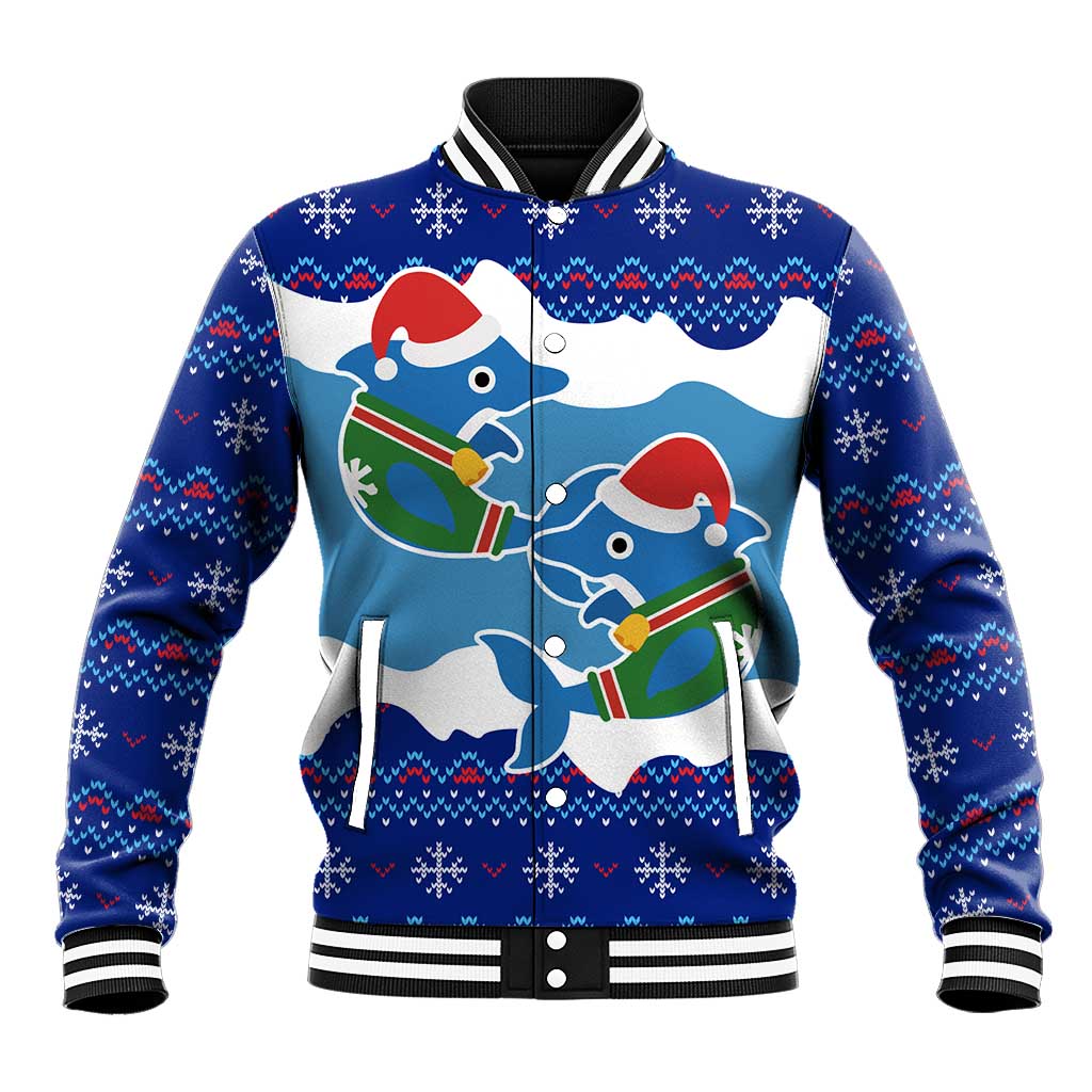 Dolphin Couple Christmas Baseball Jacket Funny Xmas Holiday Patterns - Wonder Print Shop