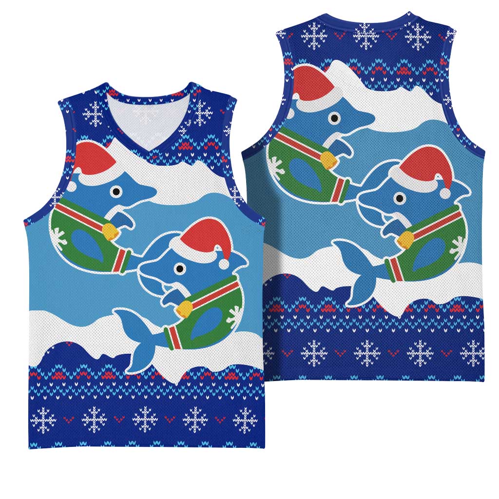 Dolphin Couple Christmas Basketball Jersey Funny Xmas Holiday Patterns - Wonder Print Shop