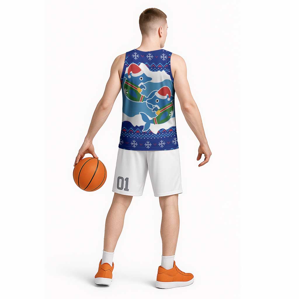 Dolphin Couple Christmas Basketball Jersey Funny Xmas Holiday Patterns - Wonder Print Shop