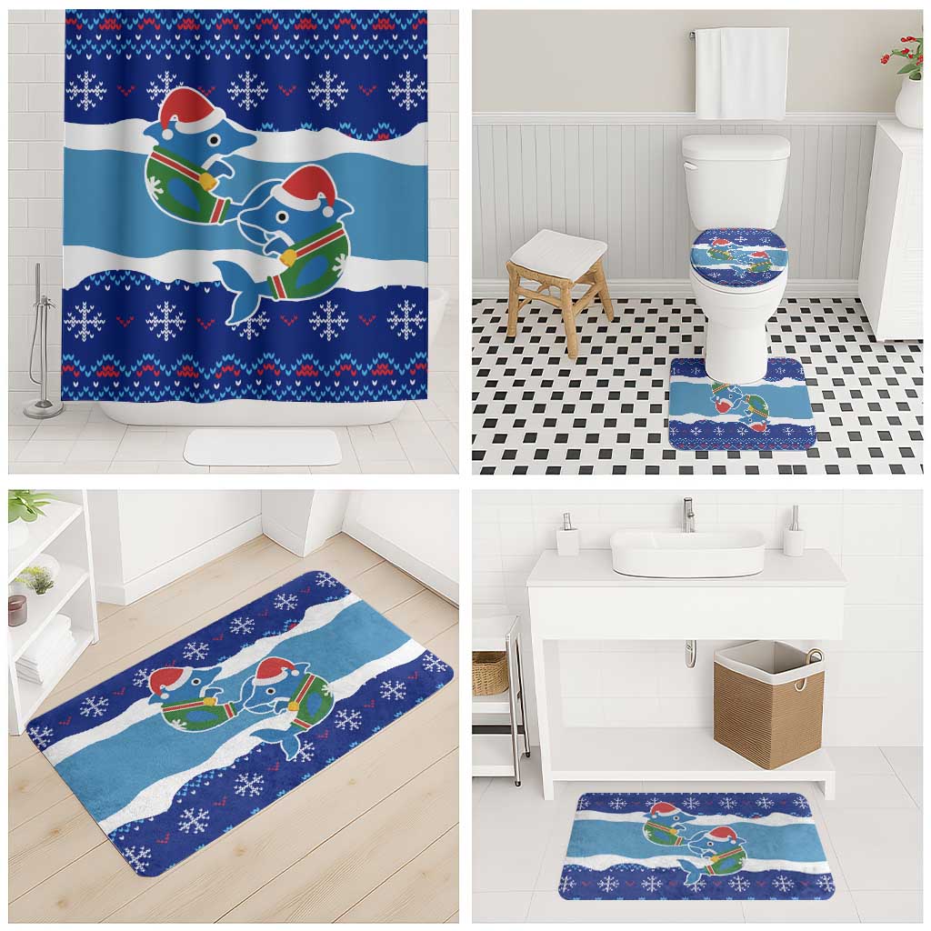 Dolphin Couple Christmas Bathroom Set Funny Xmas Holiday Patterns - Wonder Print Shop