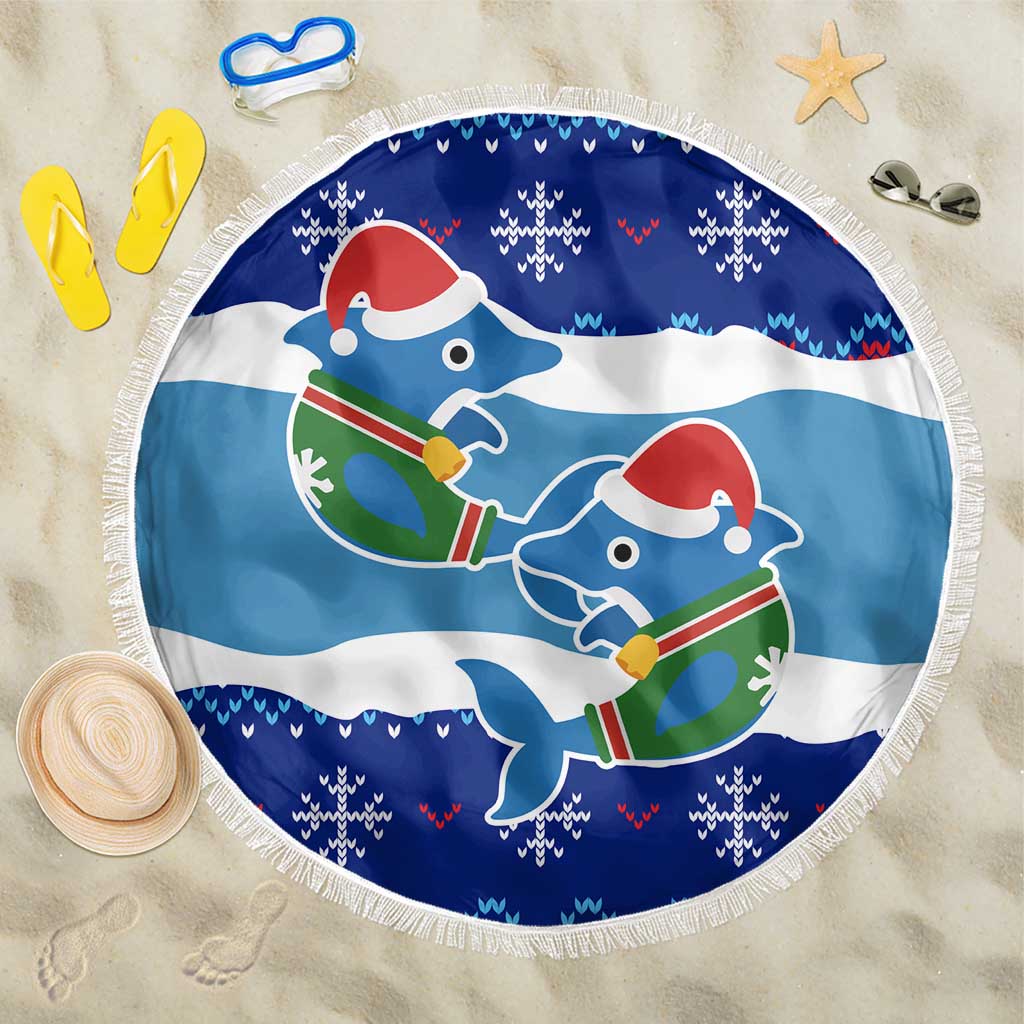 Dolphin Couple Christmas Beach Blanket Funny Xmas Holiday Patterns - Wonder Print Shop