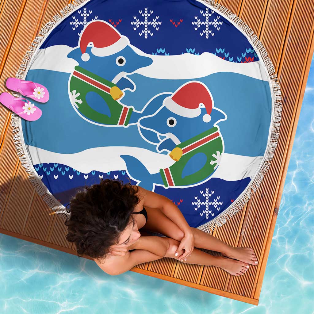 Dolphin Couple Christmas Beach Blanket Funny Xmas Holiday Patterns - Wonder Print Shop