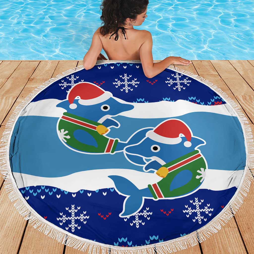 Dolphin Couple Christmas Beach Blanket Funny Xmas Holiday Patterns - Wonder Print Shop