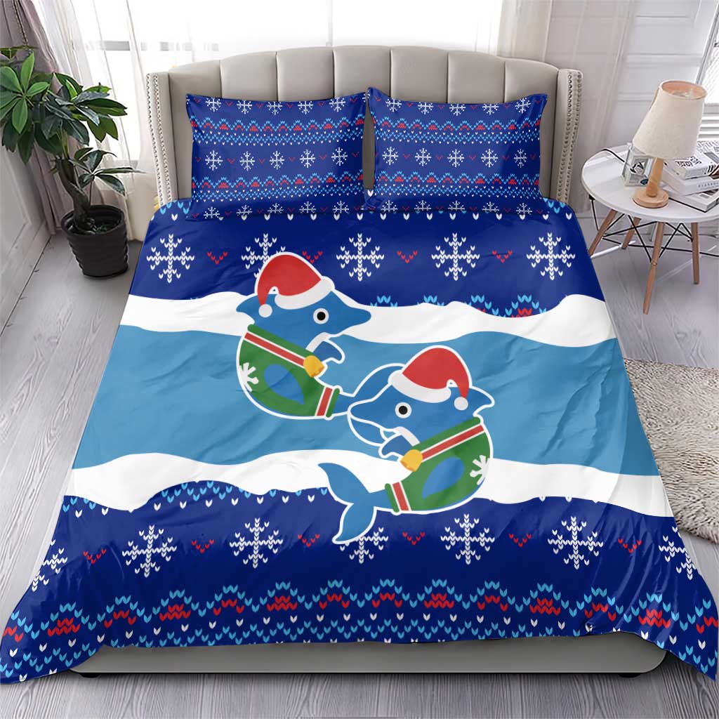 Dolphin Couple Christmas Bedding Set Funny Xmas Holiday Patterns - Wonder Print Shop