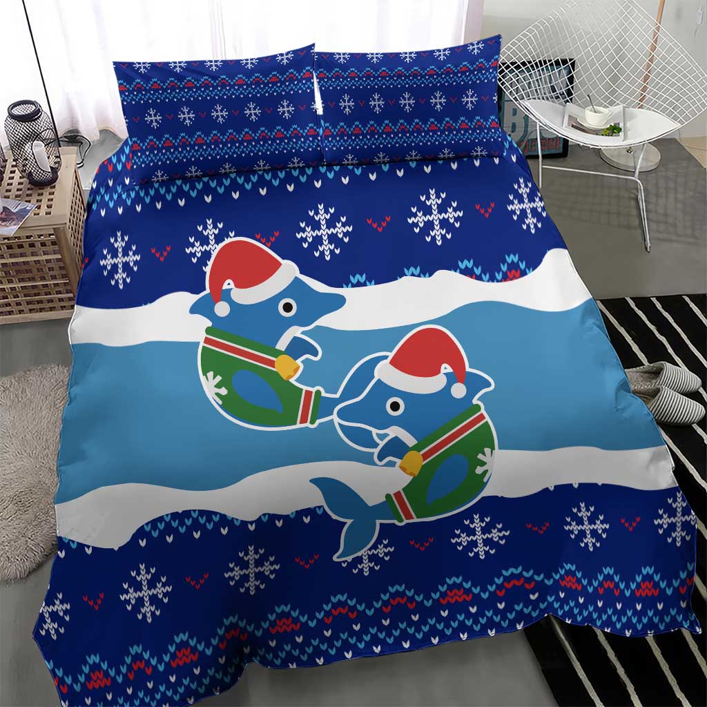 Dolphin Couple Christmas Bedding Set Funny Xmas Holiday Patterns - Wonder Print Shop