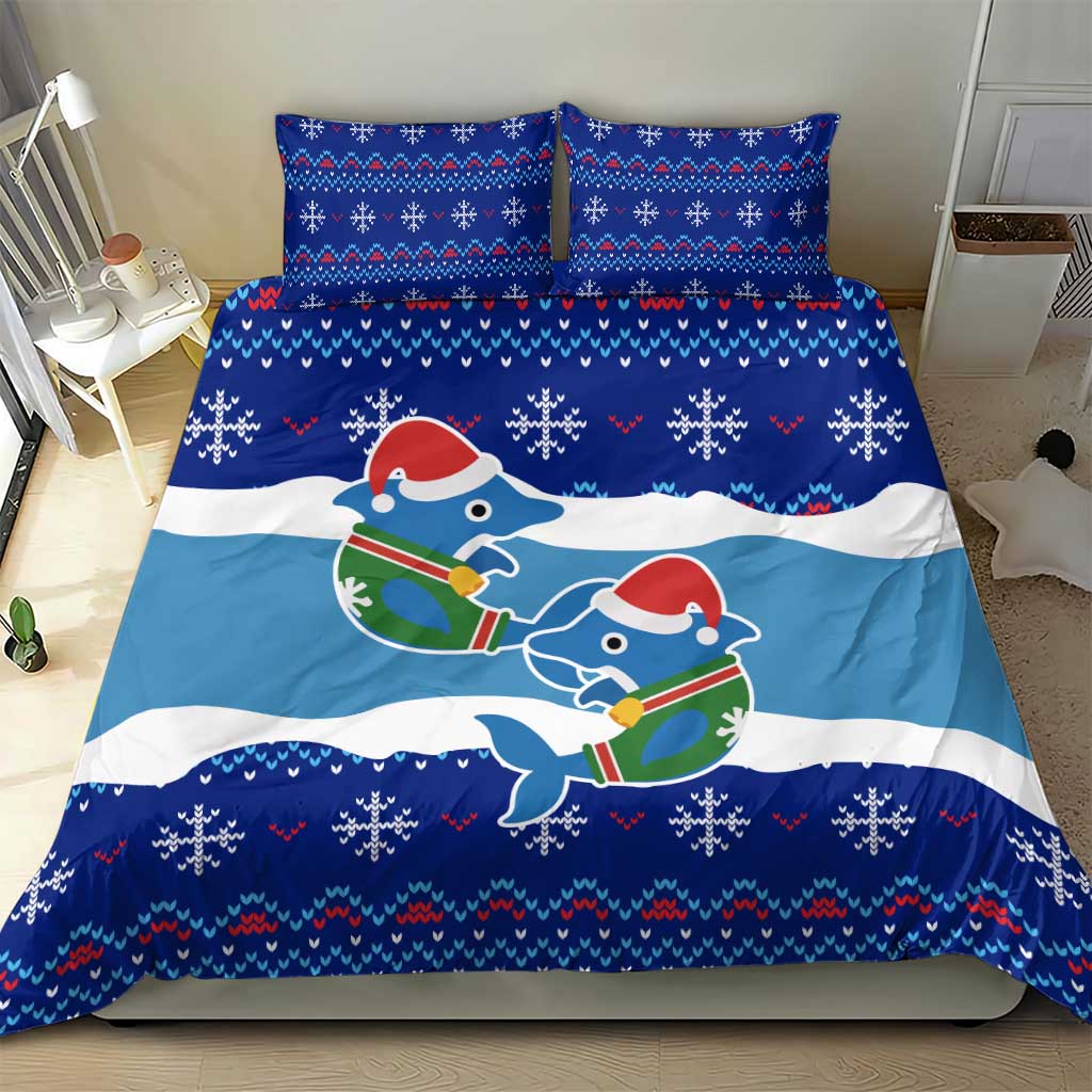 Dolphin Couple Christmas Bedding Set Funny Xmas Holiday Patterns - Wonder Print Shop