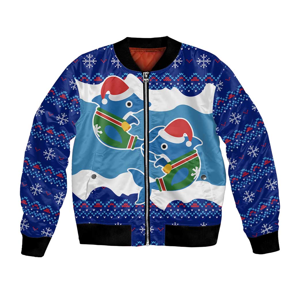 Dolphin Couple Christmas Bomber Jacket Funny Xmas Holiday Patterns - Wonder Print Shop