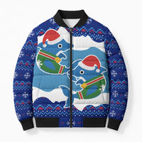 Dolphin Couple Christmas Bomber Puffer Jacket Funny Xmas Holiday Patterns - Wonder Print Shop