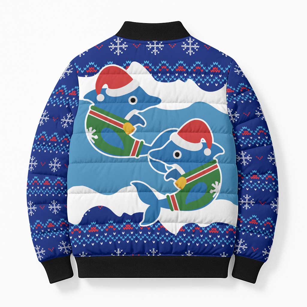 Dolphin Couple Christmas Bomber Puffer Jacket Funny Xmas Holiday Patterns - Wonder Print Shop