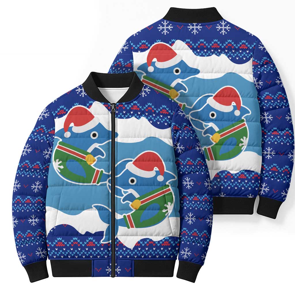 Dolphin Couple Christmas Bomber Puffer Jacket Funny Xmas Holiday Patterns - Wonder Print Shop
