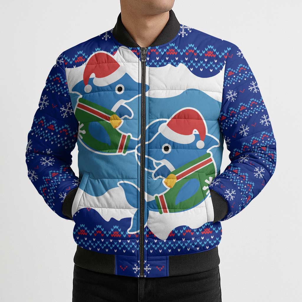Dolphin Couple Christmas Bomber Puffer Jacket Funny Xmas Holiday Patterns - Wonder Print Shop