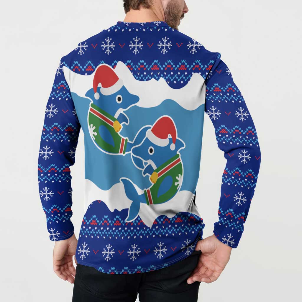 Dolphin Couple Christmas Button Sweatshirt Funny Xmas Holiday Patterns - Wonder Print Shop