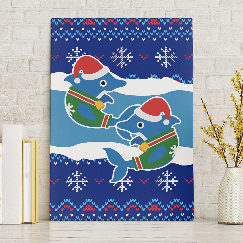 Dolphin Couple Christmas Canvas Wall Art Funny Xmas Holiday Patterns - Wonder Print Shop