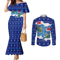 Dolphin Couple Christmas Couples Matching Mermaid Dress and Long Sleeve Button Shirt Funny Xmas Holiday Patterns - Wonder Print Shop