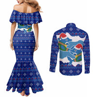 Dolphin Couple Christmas Couples Matching Mermaid Dress and Long Sleeve Button Shirt Funny Xmas Holiday Patterns - Wonder Print Shop