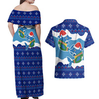 Dolphin Couple Christmas Couples Matching Off Shoulder Maxi Dress and Hawaiian Shirt Funny Xmas Holiday Patterns - Wonder Print Shop