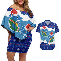 Dolphin Couple Christmas Couples Matching Off Shoulder Short Dress and Hawaiian Shirt Funny Xmas Holiday Patterns - Wonder Print Shop