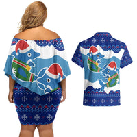 Dolphin Couple Christmas Couples Matching Off Shoulder Short Dress and Hawaiian Shirt Funny Xmas Holiday Patterns - Wonder Print Shop