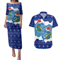 Dolphin Couple Christmas Couples Matching Puletasi and Hawaiian Shirt Funny Xmas Holiday Patterns - Wonder Print Shop