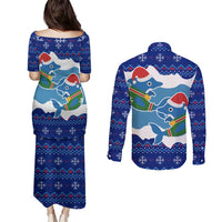 Dolphin Couple Christmas Couples Matching Puletasi and Long Sleeve Button Shirt Funny Xmas Holiday Patterns - Wonder Print Shop