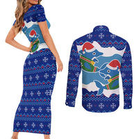 Dolphin Couple Christmas Couples Matching Short Sleeve Bodycon Dress and Long Sleeve Button Shirt Funny Xmas Holiday Patterns - Wonder Print Shop