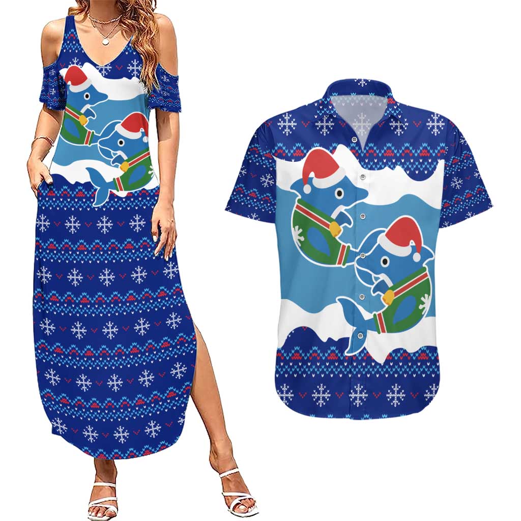 Dolphin Couple Christmas Couples Matching Summer Maxi Dress and Hawaiian Shirt Funny Xmas Holiday Patterns - Wonder Print Shop