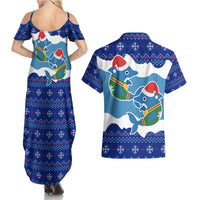 Dolphin Couple Christmas Couples Matching Summer Maxi Dress and Hawaiian Shirt Funny Xmas Holiday Patterns - Wonder Print Shop