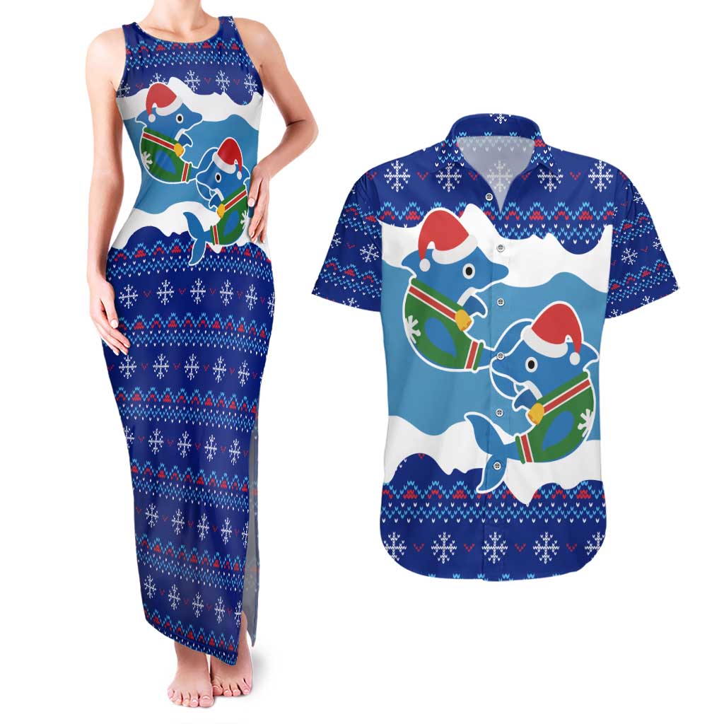 Dolphin Couple Christmas Couples Matching Tank Maxi Dress and Hawaiian Shirt Funny Xmas Holiday Patterns - Wonder Print Shop