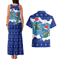 Dolphin Couple Christmas Couples Matching Tank Maxi Dress and Hawaiian Shirt Funny Xmas Holiday Patterns - Wonder Print Shop