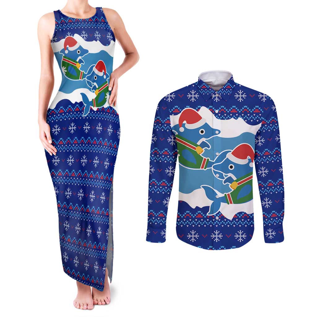Dolphin Couple Christmas Couples Matching Tank Maxi Dress and Long Sleeve Button Shirt Funny Xmas Holiday Patterns - Wonder Print Shop