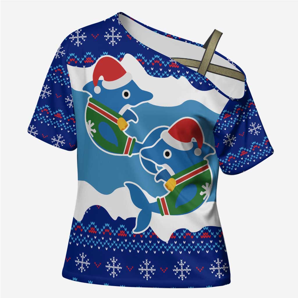 Dolphin Couple Christmas Cross Shoulder Shirt Funny Xmas Holiday Patterns - Wonder Print Shop