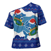 Dolphin Couple Christmas Cross Shoulder Shirt Funny Xmas Holiday Patterns - Wonder Print Shop