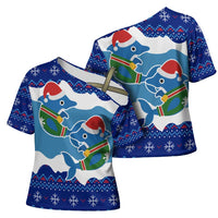 Dolphin Couple Christmas Cross Shoulder Shirt Funny Xmas Holiday Patterns - Wonder Print Shop