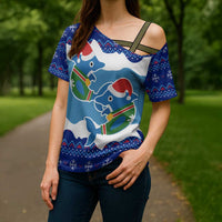 Dolphin Couple Christmas Cross Shoulder Shirt Funny Xmas Holiday Patterns - Wonder Print Shop