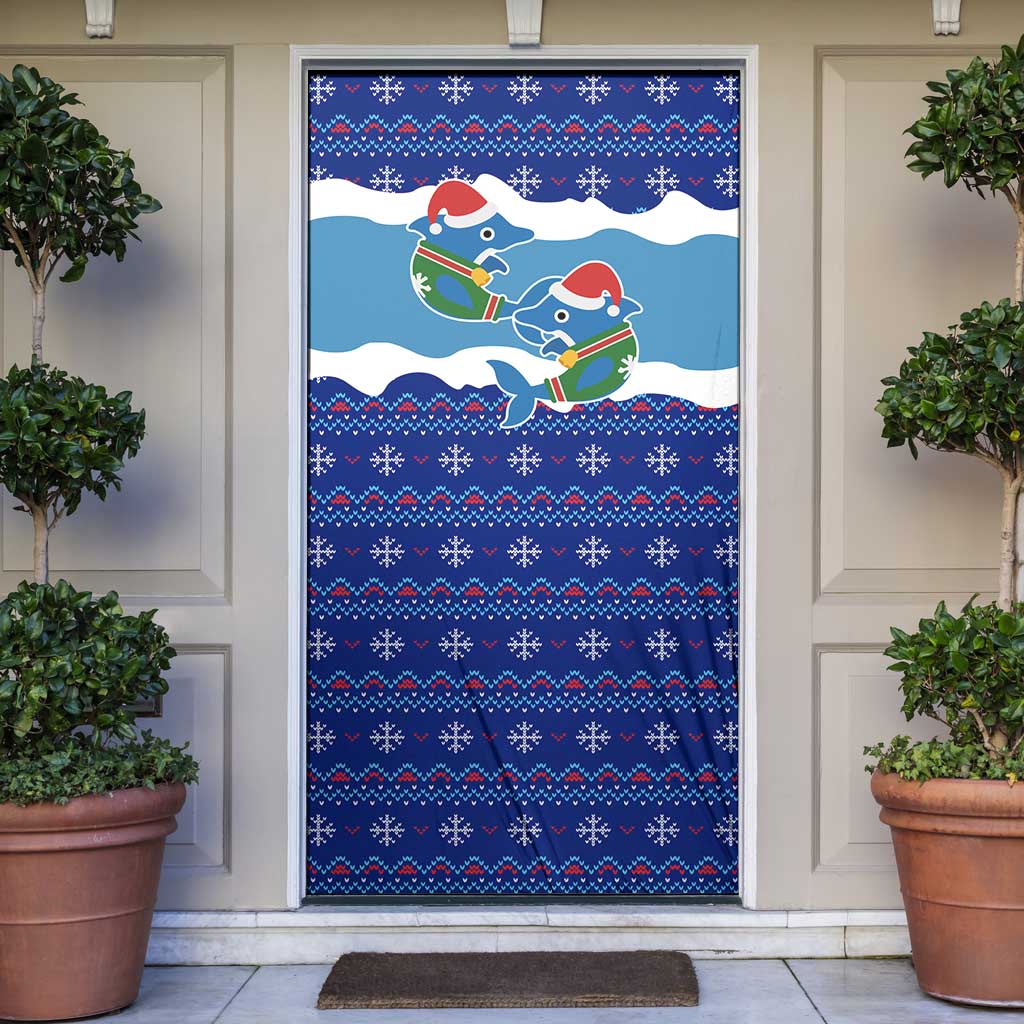 Dolphin Couple Christmas Door Cover Funny Xmas Holiday Patterns - Wonder Print Shop