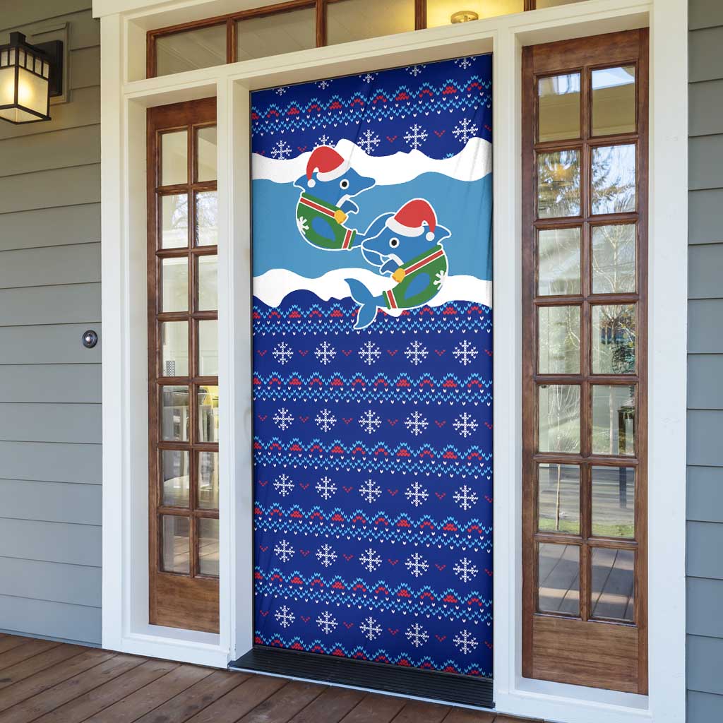 Dolphin Couple Christmas Door Cover Funny Xmas Holiday Patterns - Wonder Print Shop