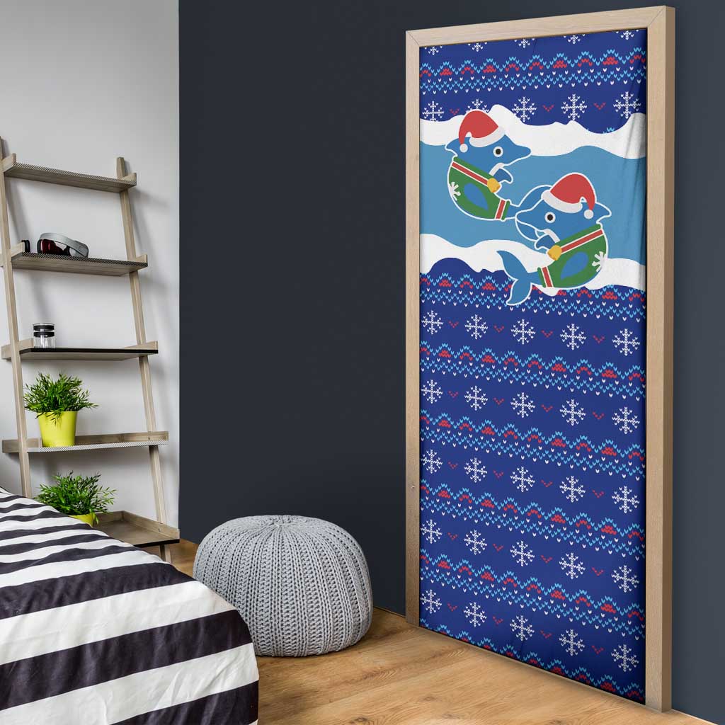 Dolphin Couple Christmas Door Cover Funny Xmas Holiday Patterns - Wonder Print Shop