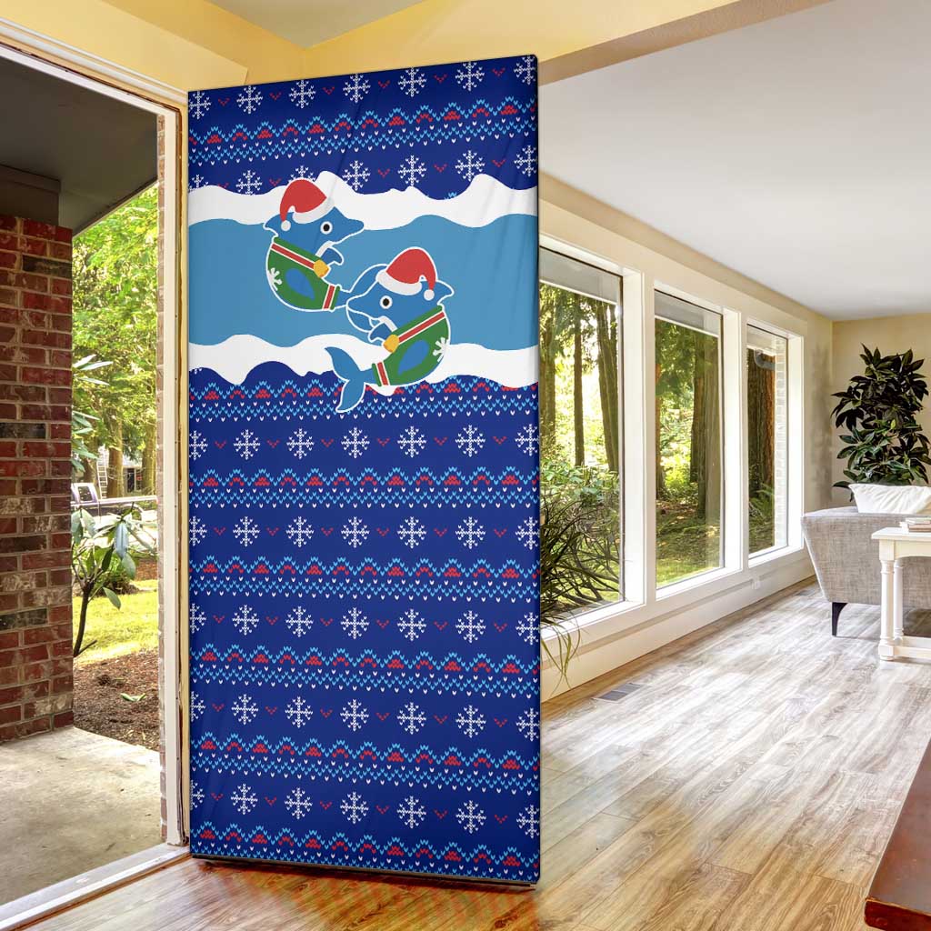 Dolphin Couple Christmas Door Cover Funny Xmas Holiday Patterns - Wonder Print Shop