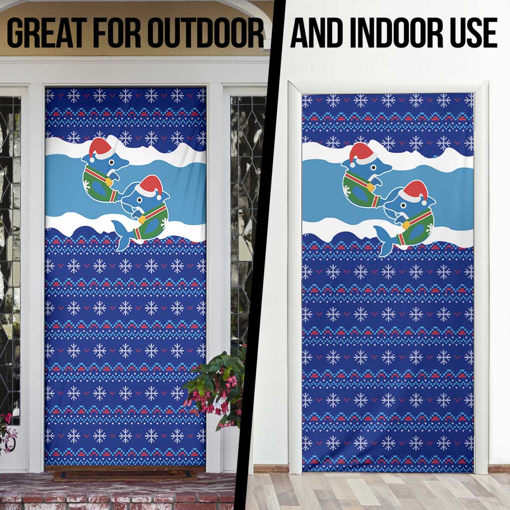 Dolphin Couple Christmas Door Cover Funny Xmas Holiday Patterns - Wonder Print Shop